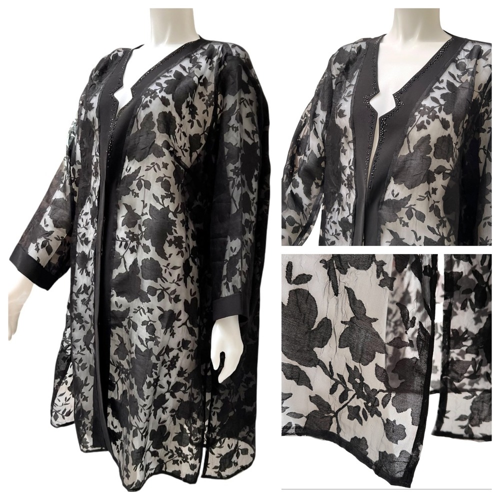 Black Sheer Floral Burnout‎ Duster Cardigan Coverup Italy 3XL Whimsygoth Evening